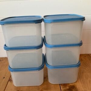 TUPPERWARE MODULAR MATES PANTRY CONTAINERS SQUARE #2 BUNDLE OF WITH 6 BLUE LIDS